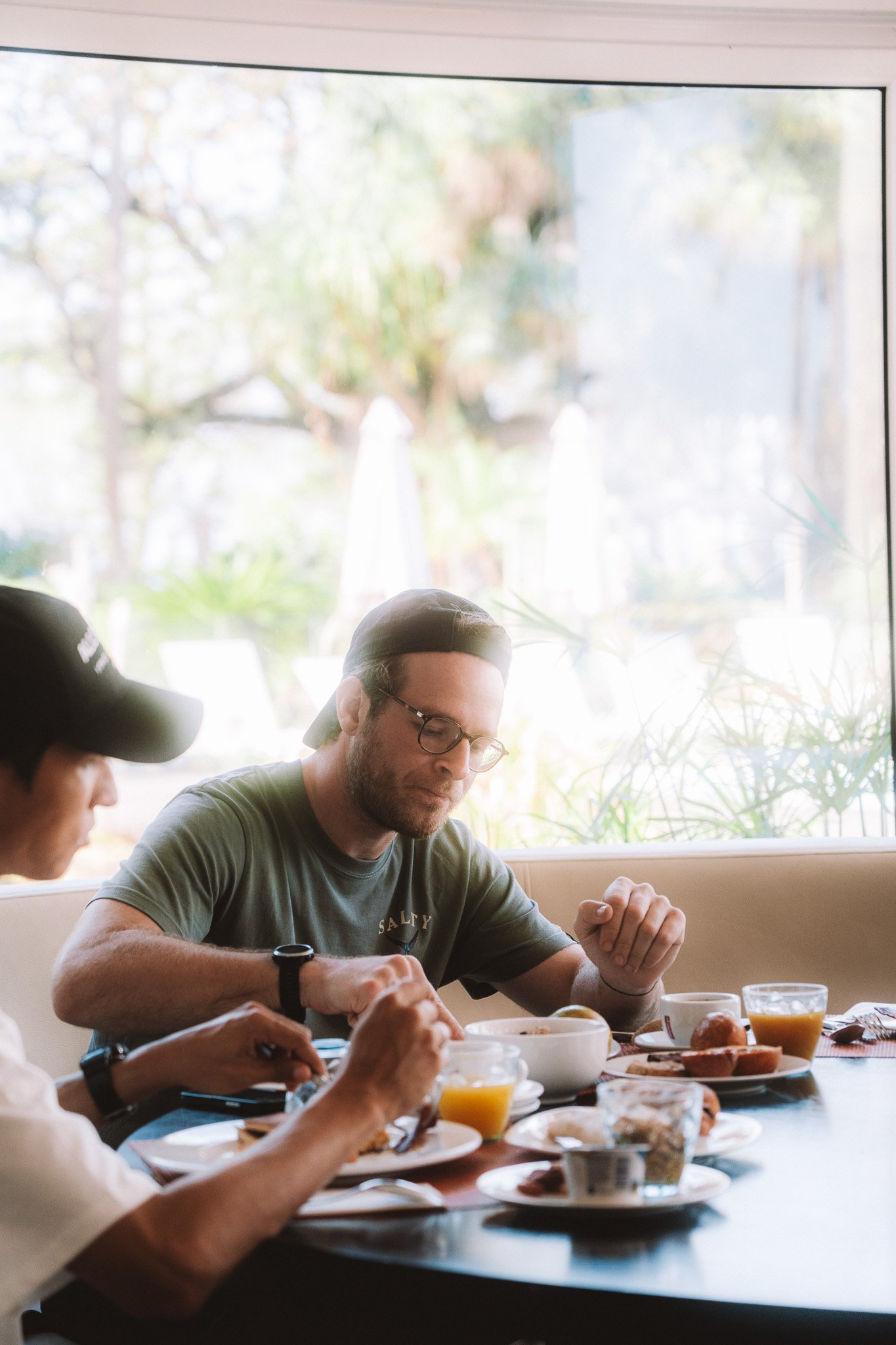Breakfast at the hotel with the crew